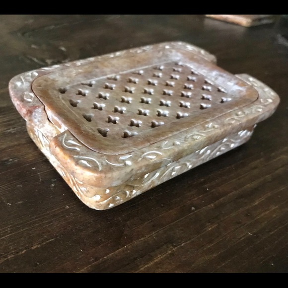 Natural Hand Carved Stone Soapdish Soap Holder 2pc - Picture 6 of 10